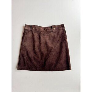 Vintage 00's DANIER Brown 100% Leather Suede Western A-Line Mini Skirt, Size 6